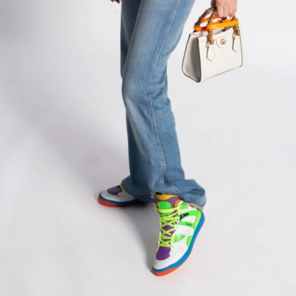 NEW GUCCI Basket Women's High Top Multicolor Demetra Sneakers Size EU 37 US 7
